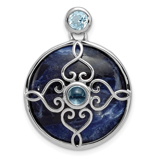 Sterling Silver Rhodium-plated w Sodalite & Blue Topaz Pendant