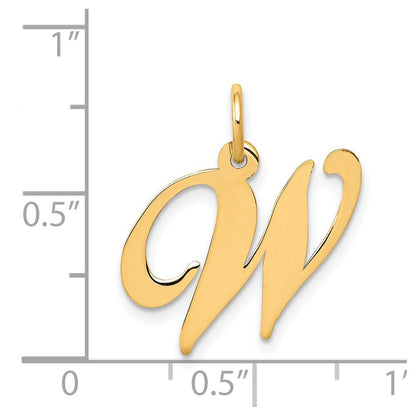 14k Yellow Gold Medium Fancy Script Letter W Initial Charm Pendant for Women