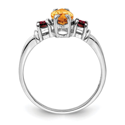 Sterling Silver Rhodium Citrine & Garnet Ring Size 8