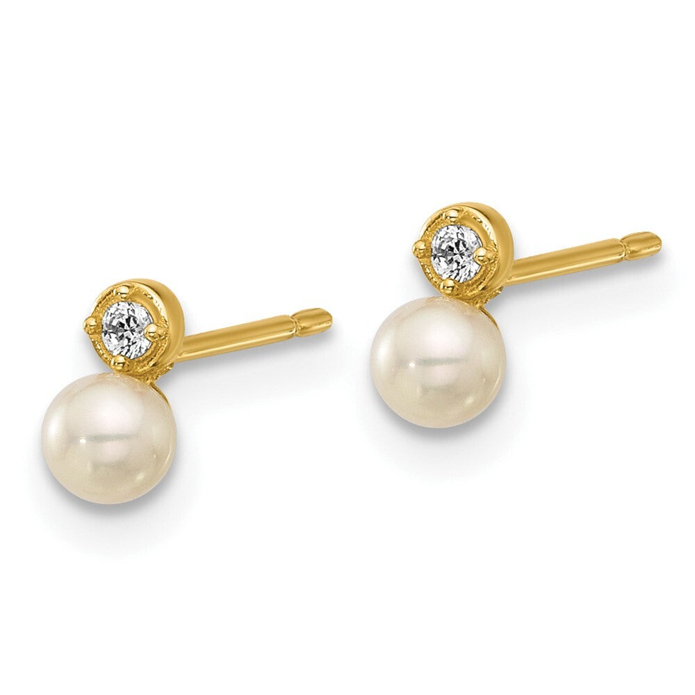 14k Yellow Gold Polished Cubic Zirconia & Cultured Pearl Stud Earrings for Women