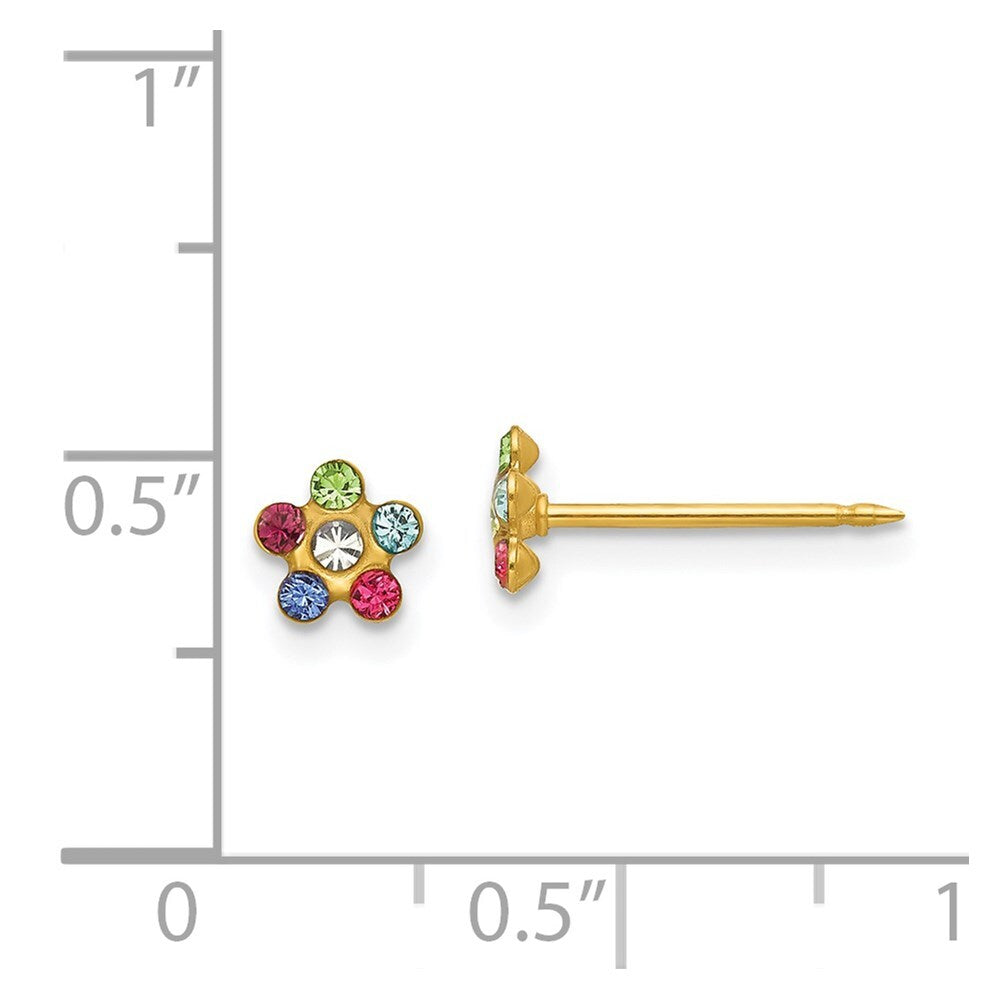 14k Yellow Gold Flower Multicolor Crystal Stud Earrings
