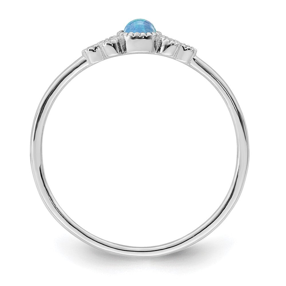 Sterling Silver Rhodium-plated Polished Lab Created Blue Opal Ring Size 7