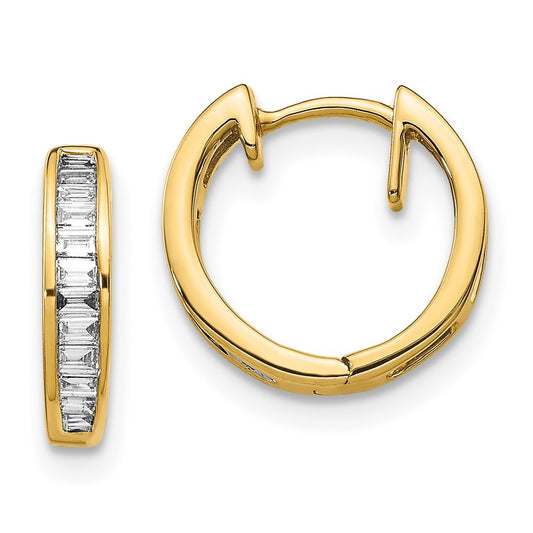 14k Yellow Gold Baguette Diamond Hinged Hoop Earrings