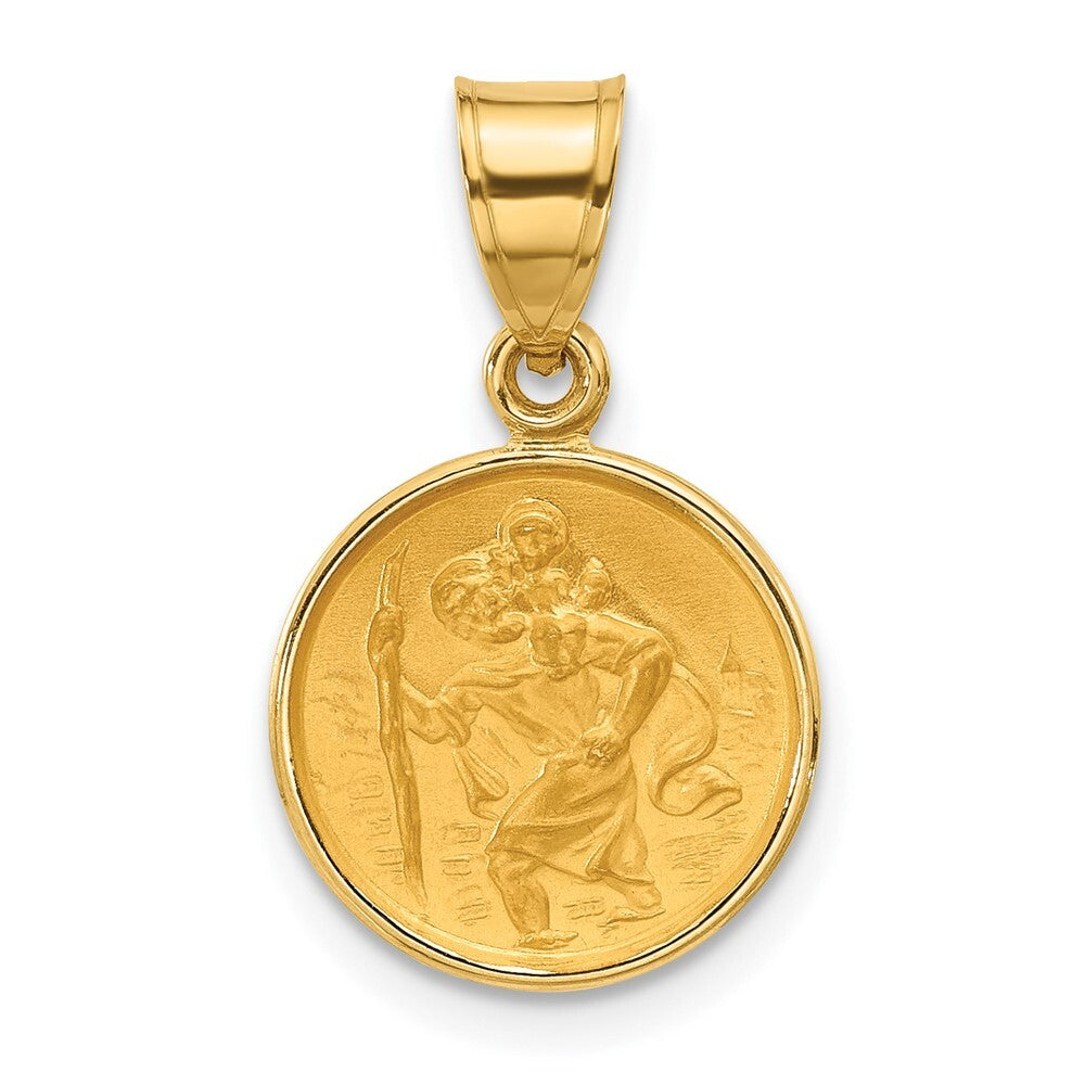 14k Yellow Gold Polished and Satin St. Christopher Medal Pendant for Women