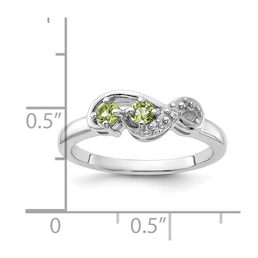 Sterling Silver Rhodium-plated Peridot and CZ Swirl Ring Size 6
