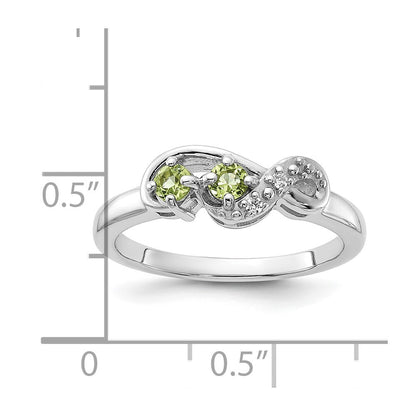 Sterling Silver Rhodium-plated Peridot and CZ Swirl Ring Size 6