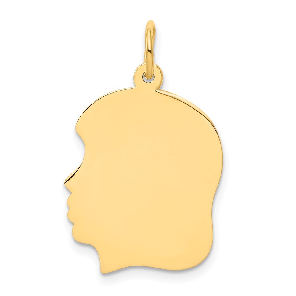 14k Yellow Gold Plain Medium .027 Gauge Facing Left Girl Head Charm Pendant