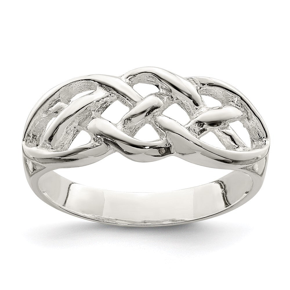 Sterling Silver Polished Woven Celtic Pattern Top Ring Size 7
