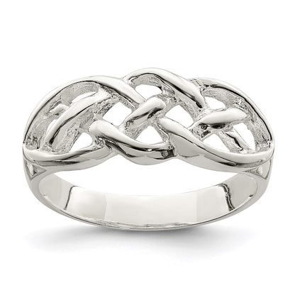 Sterling Silver Polished Woven Celtic Pattern Top Ring Size 7