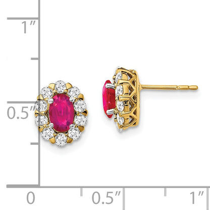 14k Yellow Gold Oval Ruby and Diamond Halo Stud Earrings