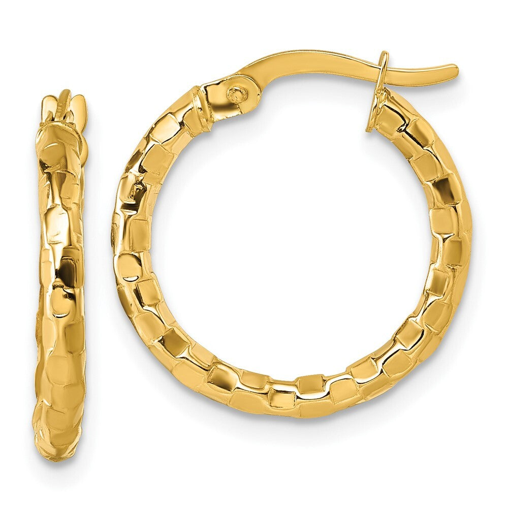 14k Yellow Gold Polished 2.3 x 19mm Textured Tube Hoop Earrings Gift for Women