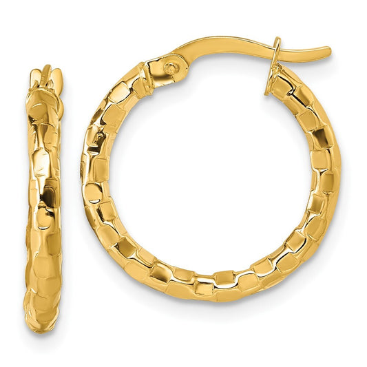 14k Yellow Gold Polished 2.3 x 19mm Textured Tube Hoop Earrings Gift for Women