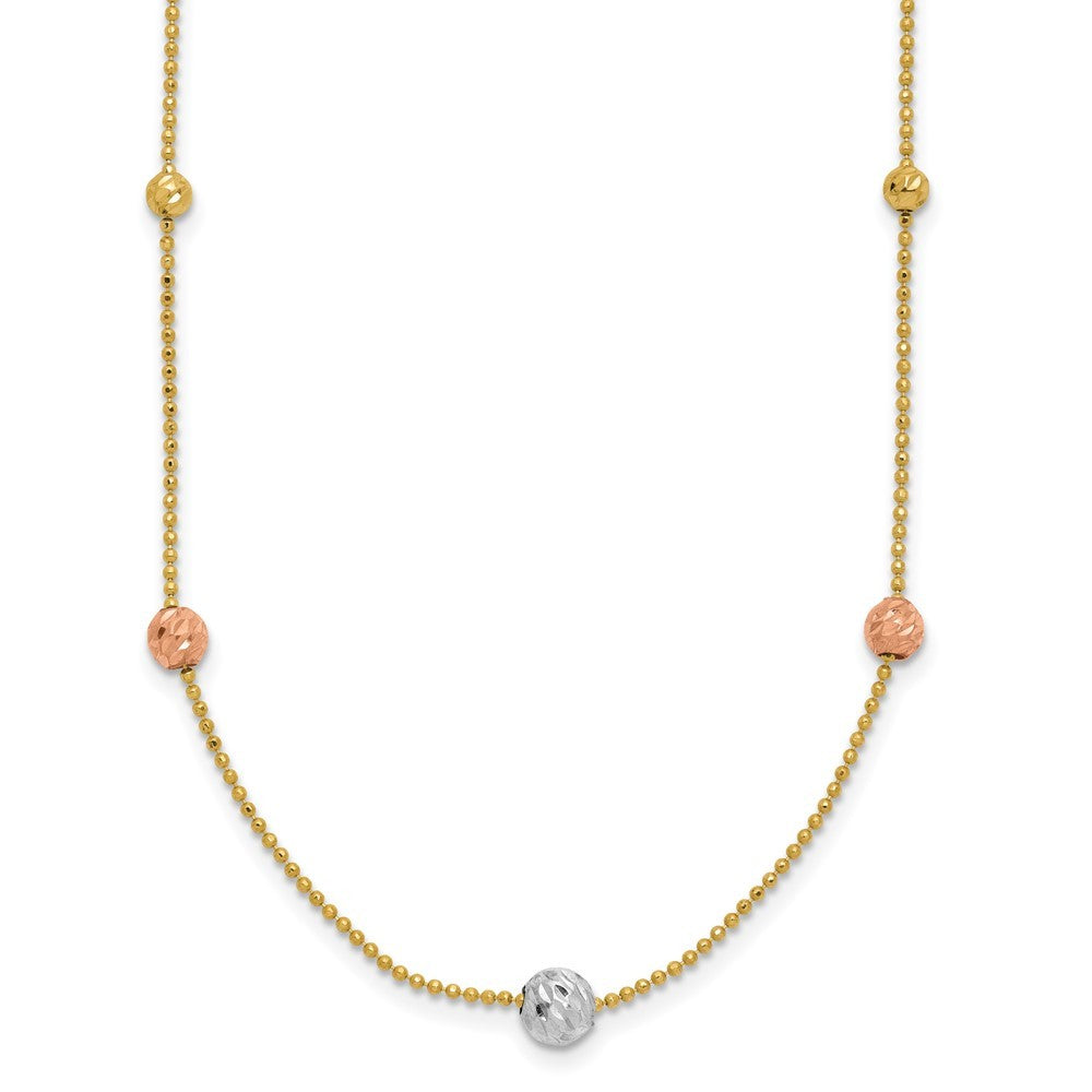14K Tri-Color Diamond-cut Beads and Beaded Chain Necklace 18" Station Necklace