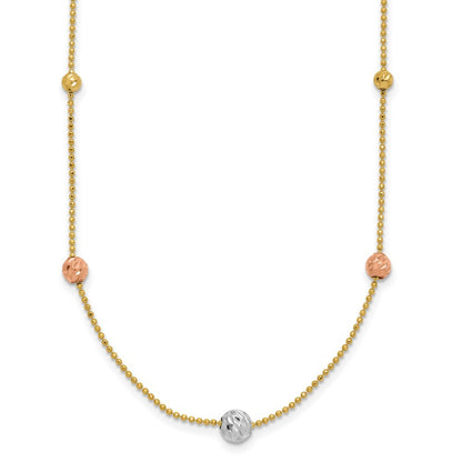 14K Tri-Color Diamond-cut Beads and Beaded Chain Necklace 18" Station Necklace