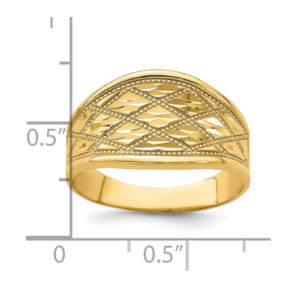 14k Yellow Gold Diamond-Cut Quilted Pattern Ring