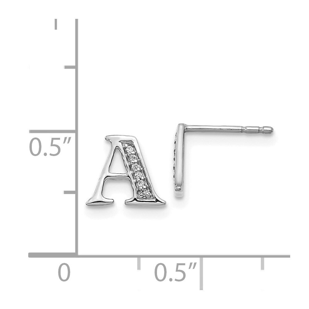 14k White Gold Diamond Initial A Stud Earrings Gift for Women