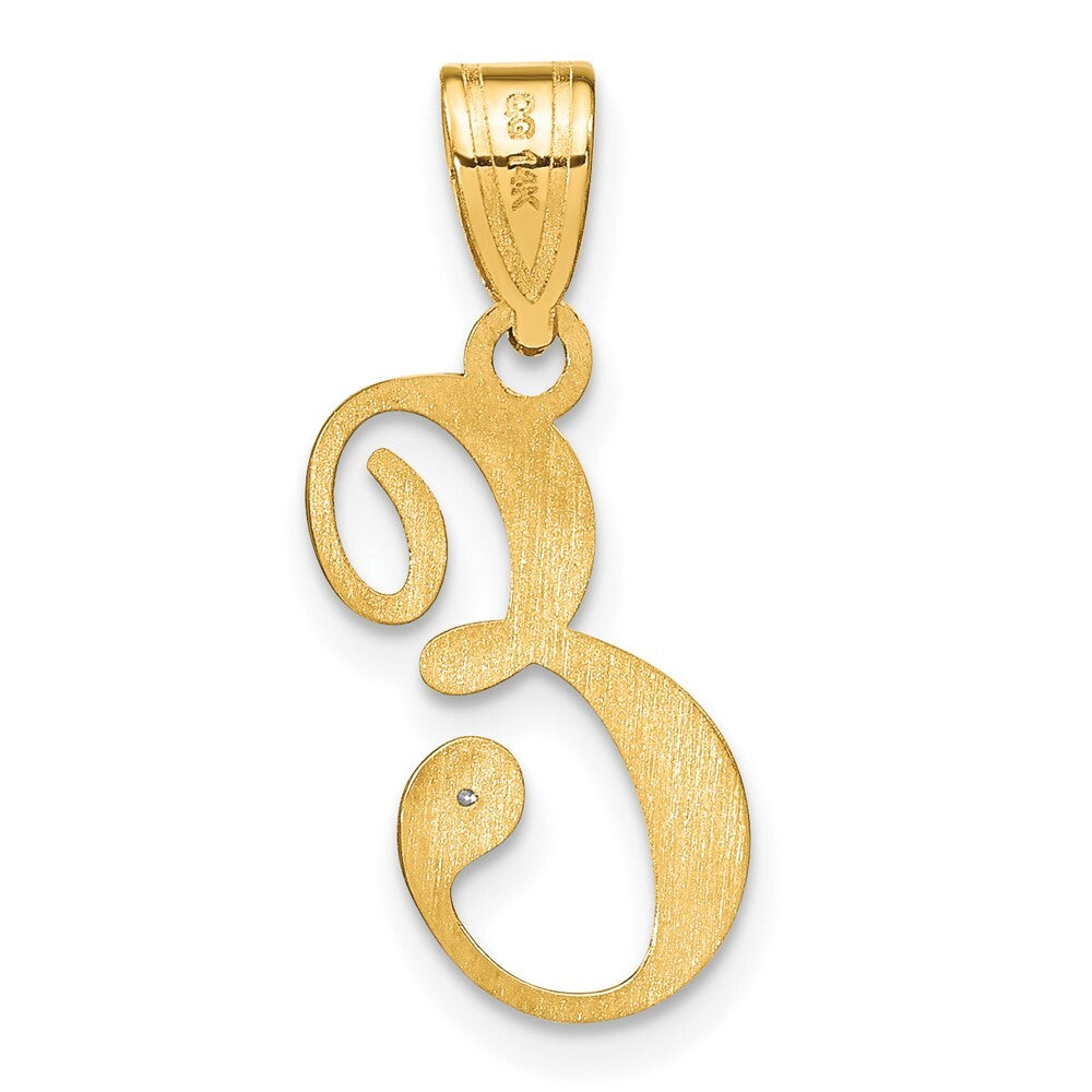 14k Yellow Gold Script Letter E Initial Pendant with Diamond for Women