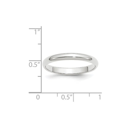 14k White Gold 3mm Half-Round Wedding Band Ring Size 5