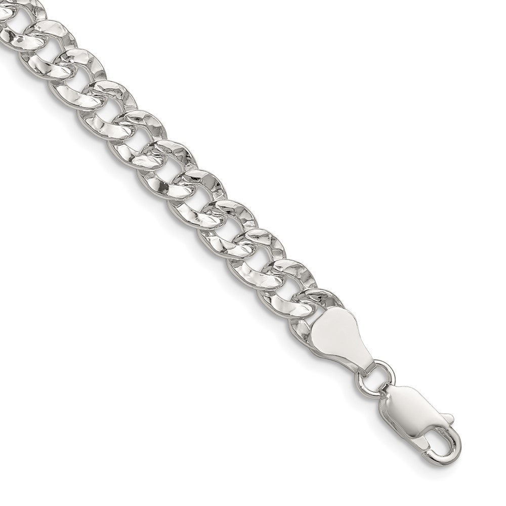 Sterling Silver 6.35mm Hammered Curb Chain Necklace