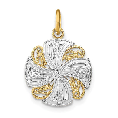 14k Yellow Gold Rhodium Pinwheel Medallion Charm Pendant for Women