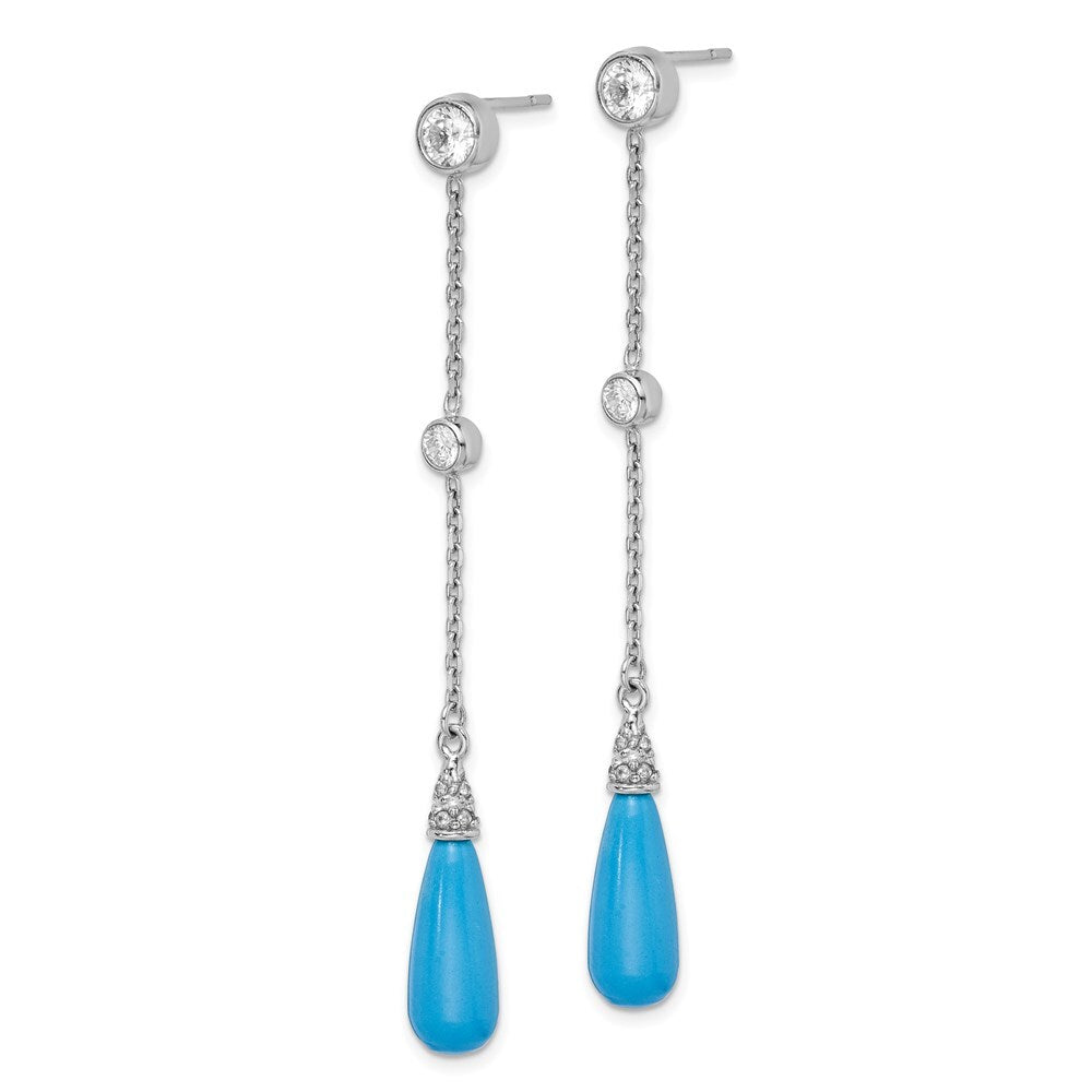 Sterling Silver Rhodium-plated Turquoise and Cubic Zirconia Post Dangle Earrings