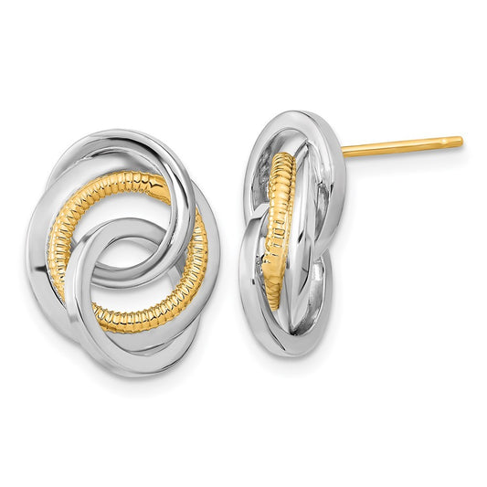 14k Two-tone Gold Polished & Textured Earrings