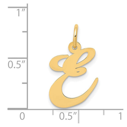 14k Yellow Gold Medium Fancy Script Letter E Initial Charm Pendant