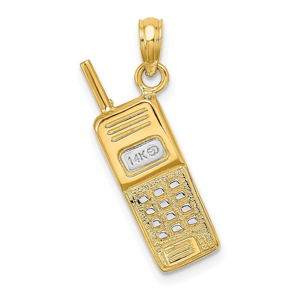 14k Yellow Gold  Rhodium 3-D Cell Phone Charm Pendant for Women