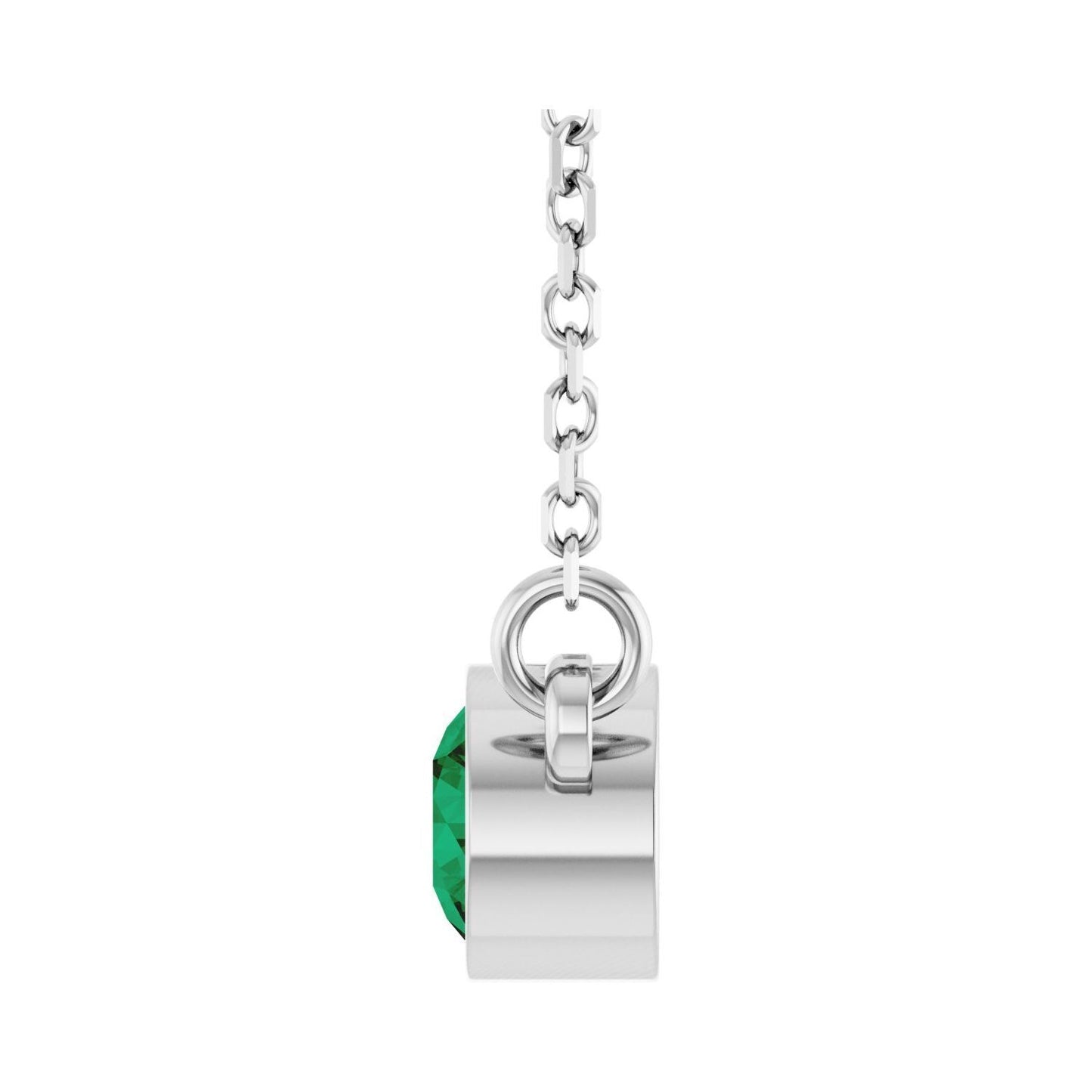 14k White Gold Lab-Grown Emerald Solitaire Pendant Necklace 16"