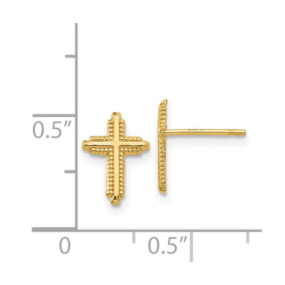 14k Yellow Gold Polished Cross Stud Earrings