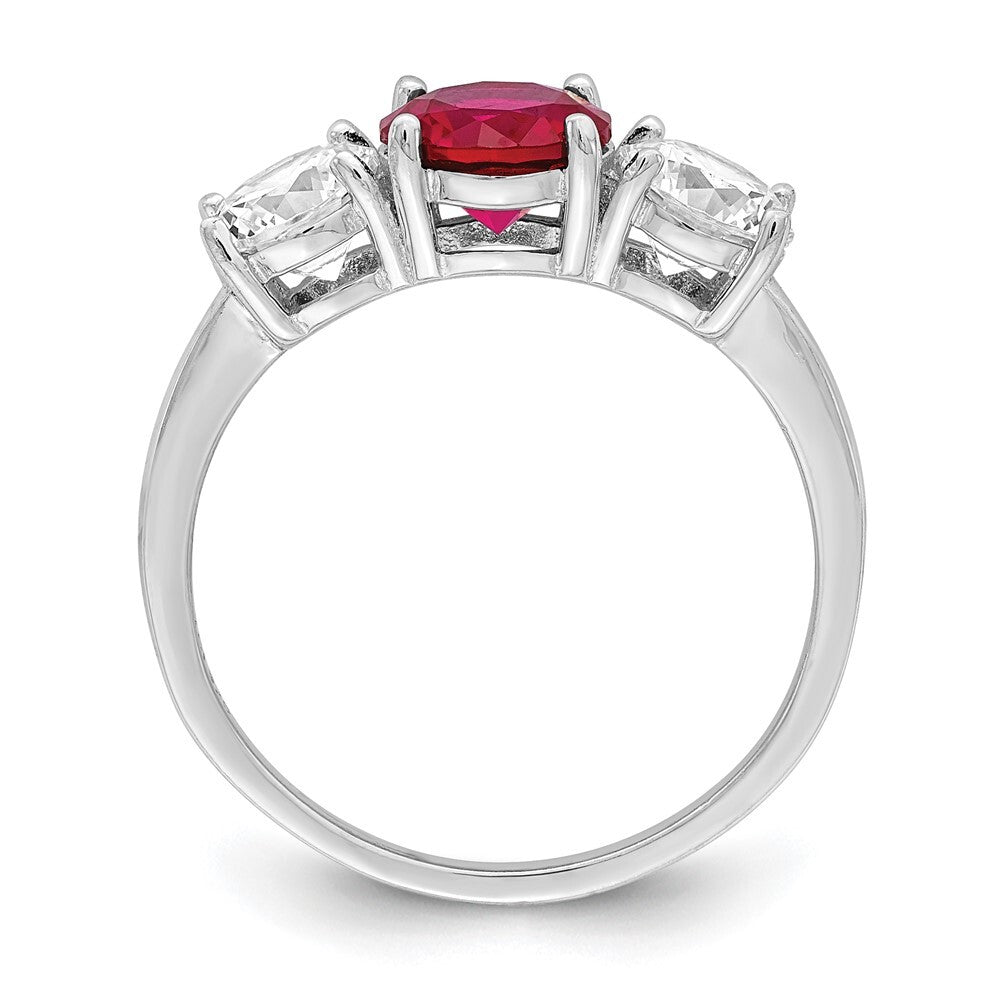 Sterling Silver Created Corundum & Cubic Zirconia 3 Stone Ring SZ 6