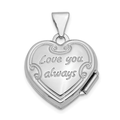 14k White Gold Polished Reversible Floral Heart Locket Pendant for Women