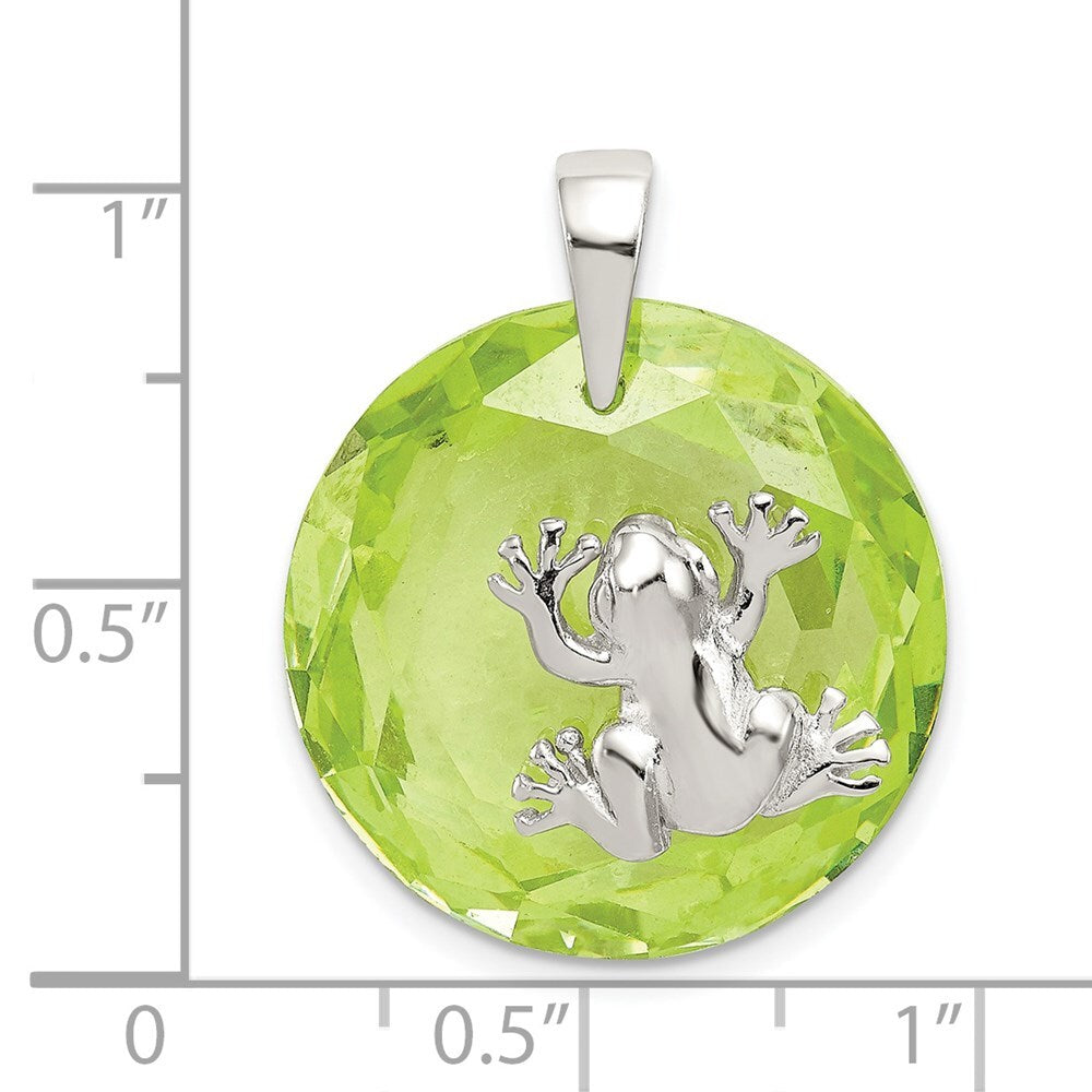 Sterling Silver Rhodium-plated Green Cubic Zirconia Frog Pendant