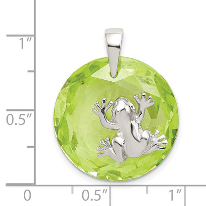 Sterling Silver Rhodium-plated Green Cubic Zirconia Frog Pendant