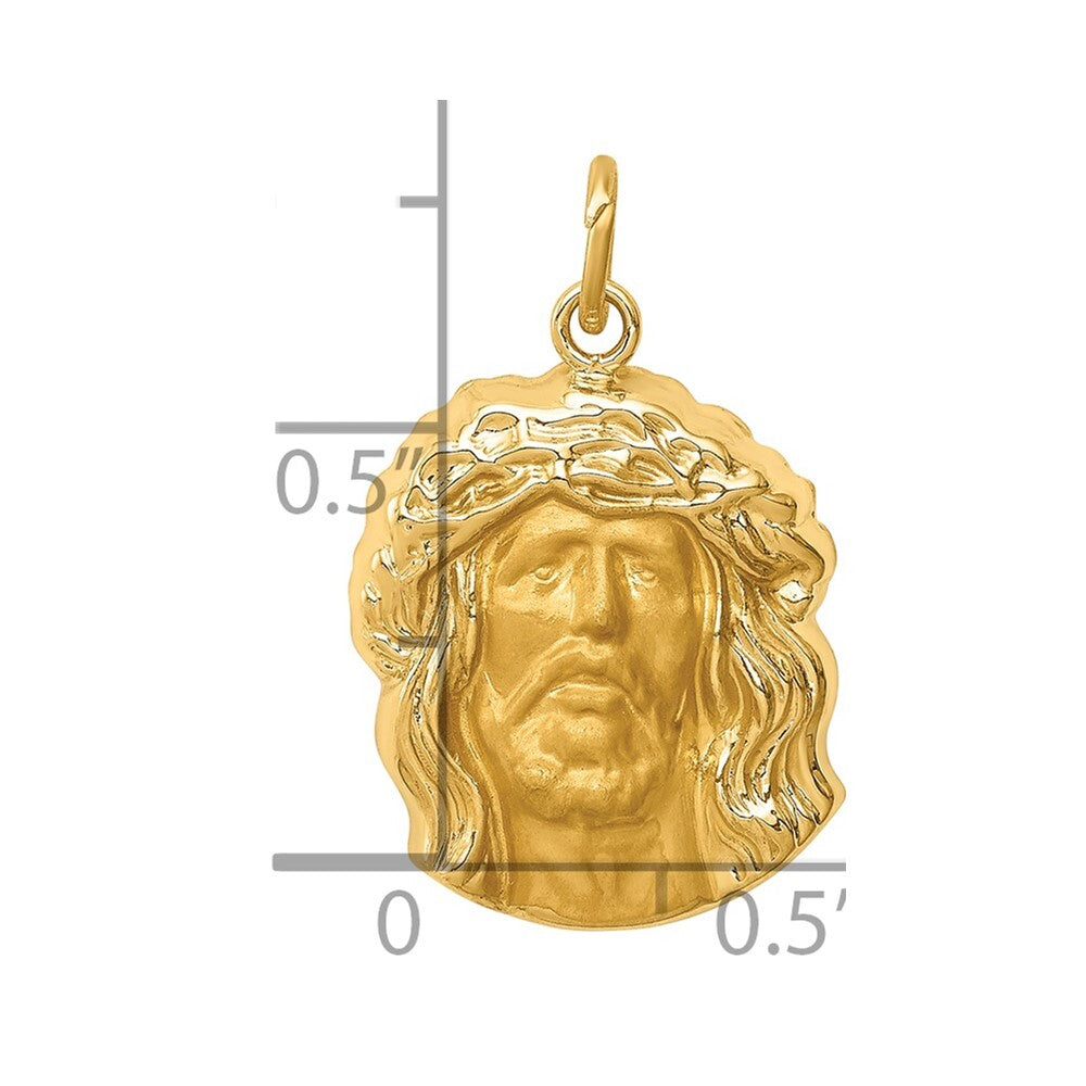 14k Yellow Gold Hollow Polished/Satin Medium Jesus Medal Pendant for Women