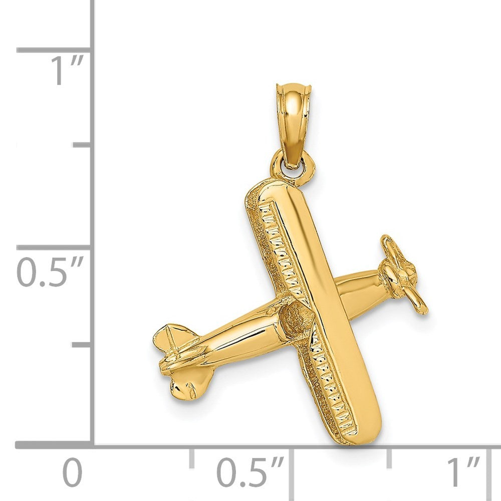 14k Yellow Gold 3-D Bi-Plane Charm