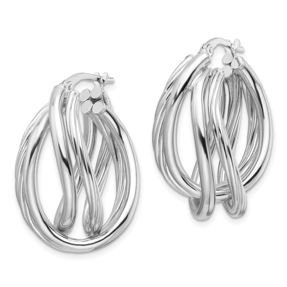 Sterling Silver RH-plated Polished and Twisted Fancy Oval Hoop Earrings