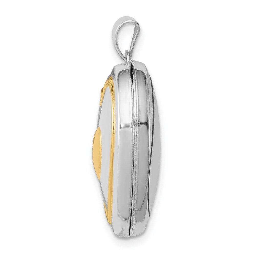 Sterling Silver Rhodium & Gold-plated Key Charm Inside 21mm Heart Locket