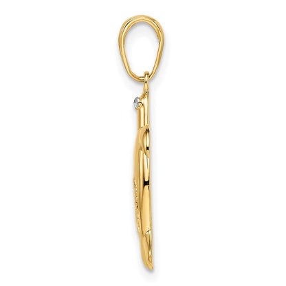 14k Yellow Gold and White Rhodium Diamond-cut Floral Turtle Pendant