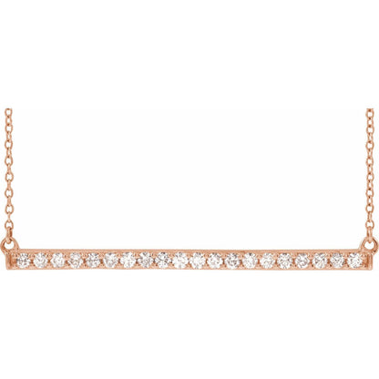 14k Rose Gold 1/2 CTW Natural Diamond Bar Pendant Necklace 18"