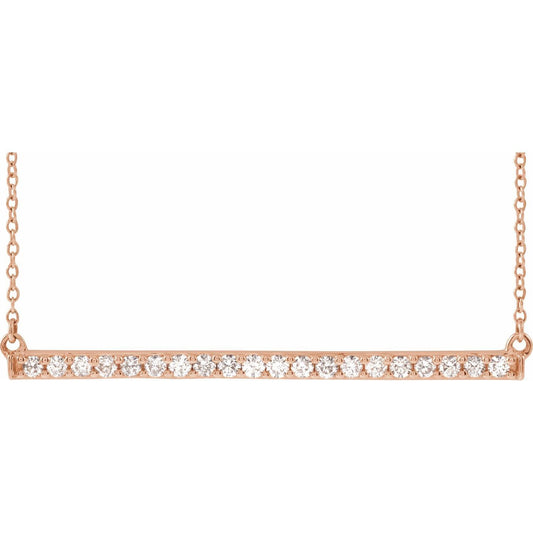 14k Rose Gold 1/2 CTW Natural Diamond Bar Pendant Necklace 18"