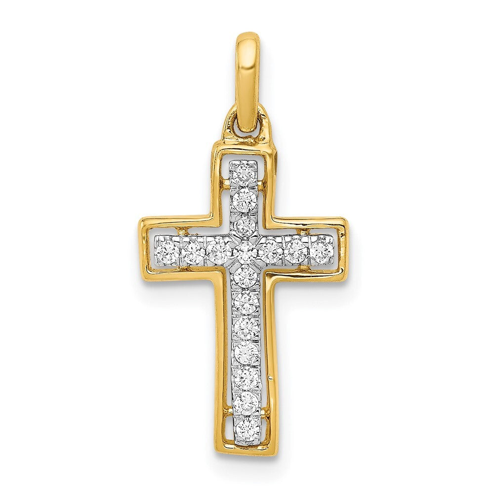 14k Yellow Gold and Rhodium 1/8ct. Diamond Cross Pendant for Women