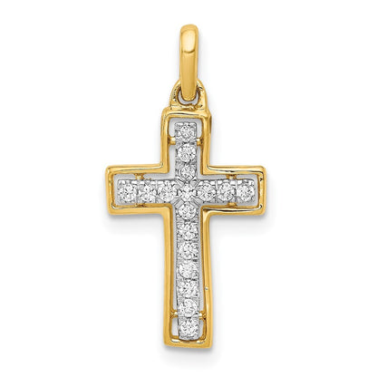 14k Yellow Gold and Rhodium 1/8ct. Diamond Cross Pendant for Women
