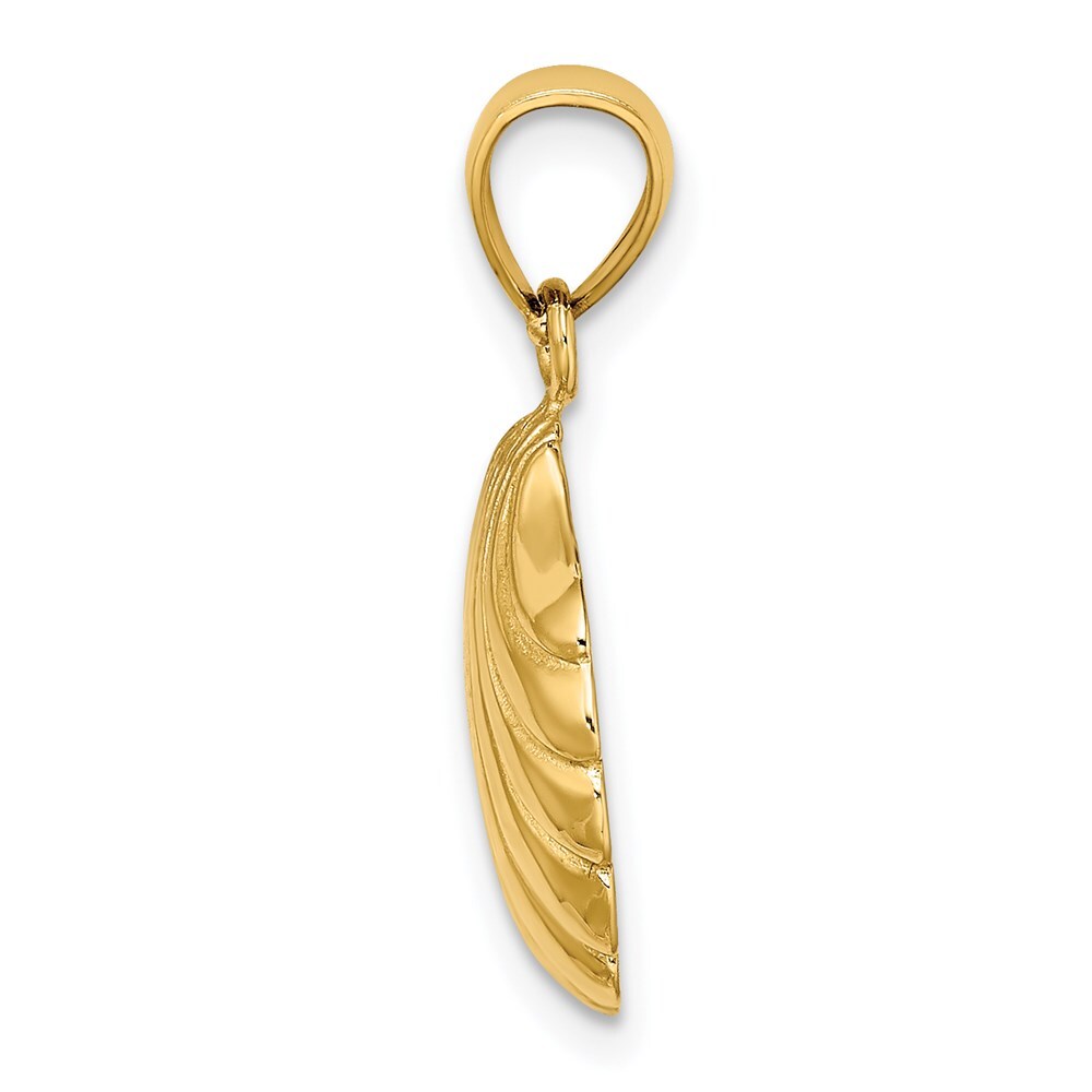 14k Yellow Gold Polished 2-D Scallop Shell Charm Pendant for Women