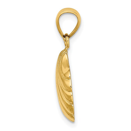 14k Yellow Gold Polished 2-D Scallop Shell Charm Pendant for Women