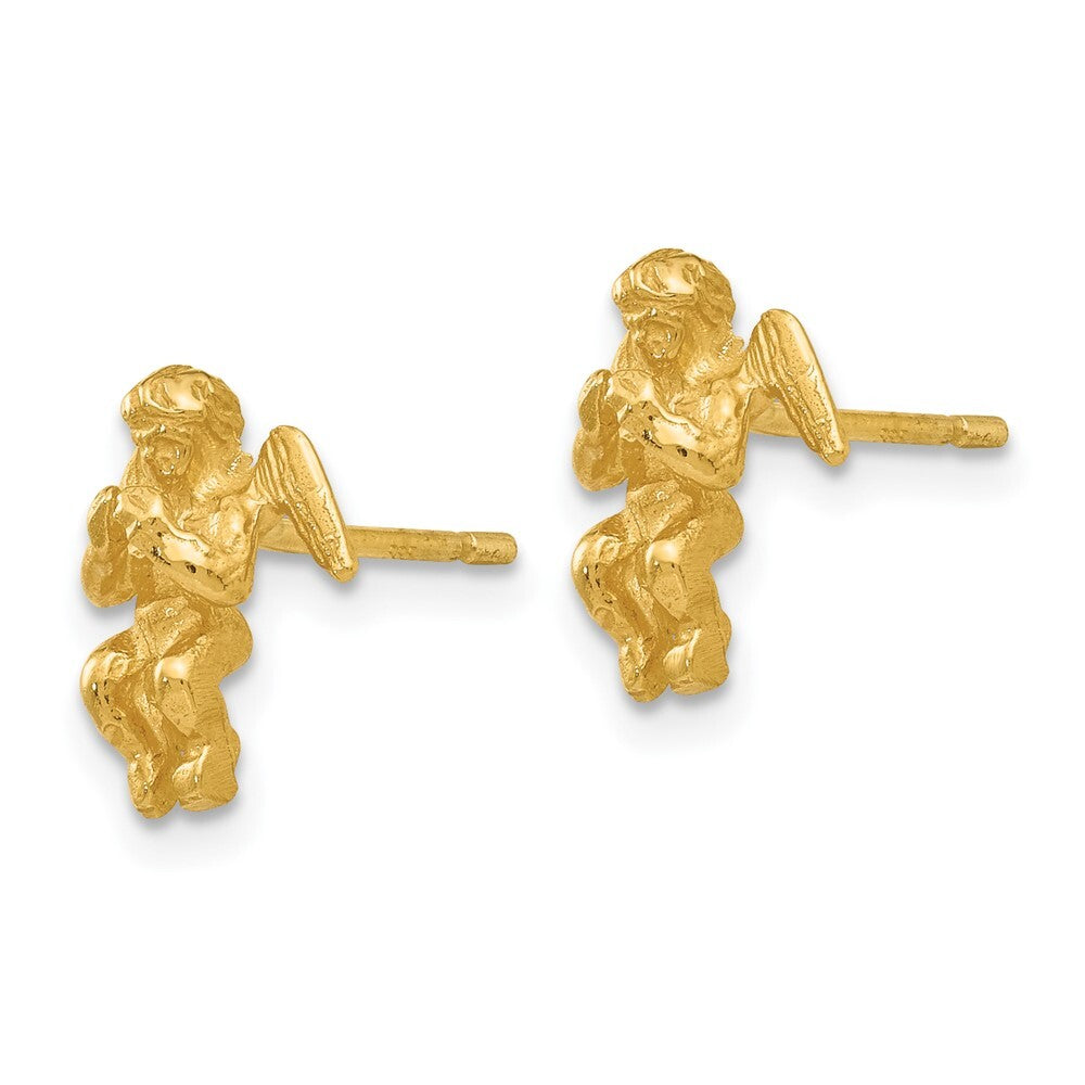 14k Yellow Gold Polished & Diamond-Cut Angel Stud Earrings Gift for Women