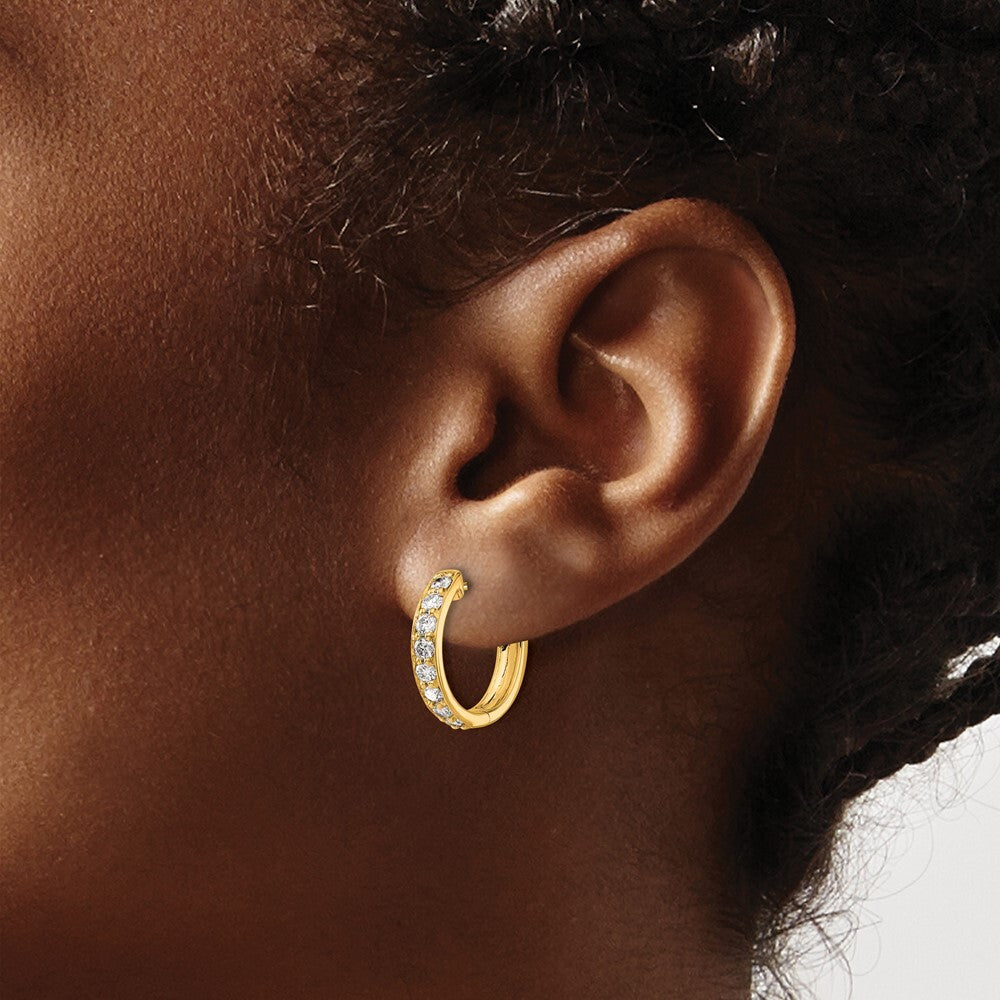 14k Yellow Gold Diamond Hinged Hoop Earrings
