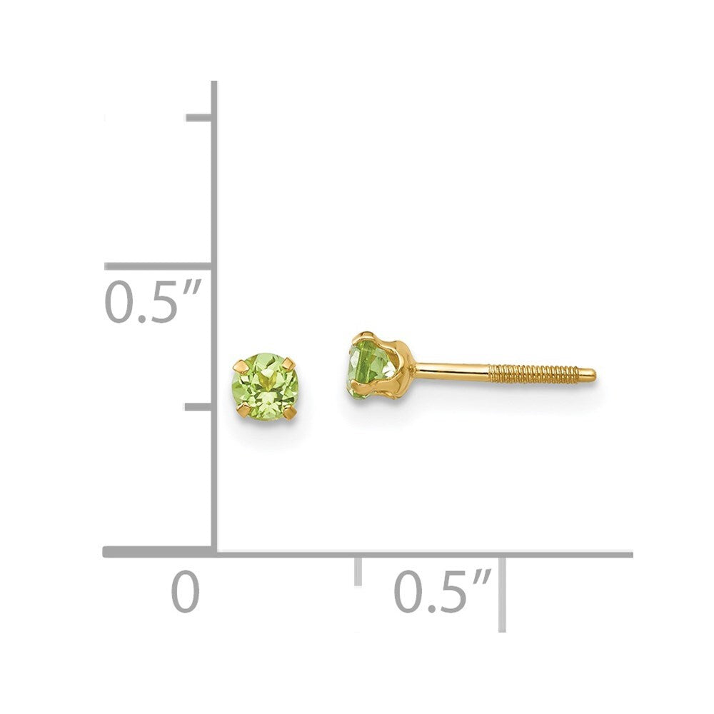 14k Yellow Gold 3mm Peridot Stud Earrings Gift for Women