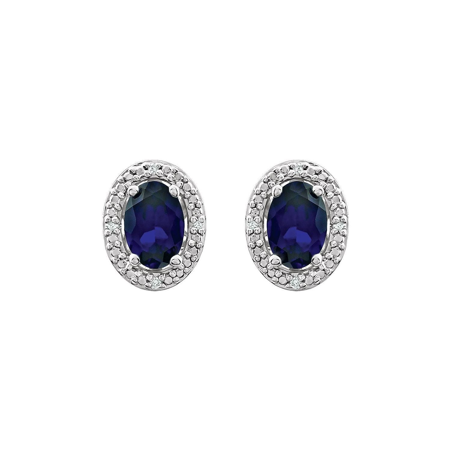 Sterling Silver Lab-Grown Blue Sapphire and .025 CTW Diamond Stud Earrings