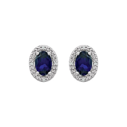 Sterling Silver Lab-Grown Blue Sapphire and .025 CTW Diamond Stud Earrings